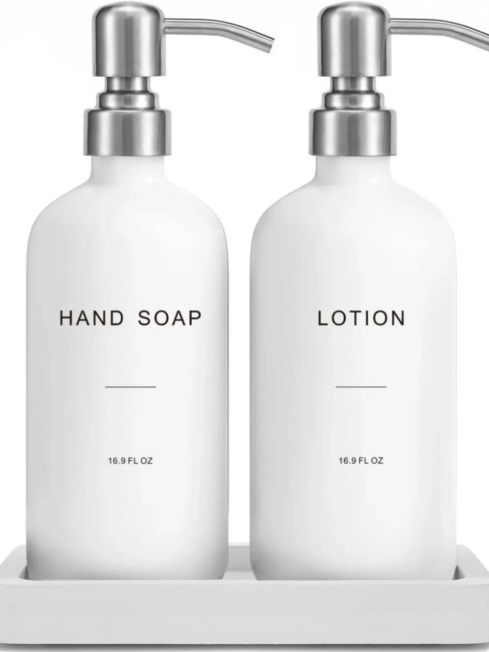 Elegant White Soap Dispenser Set for Bathroom - Stylish Silver & White Decor